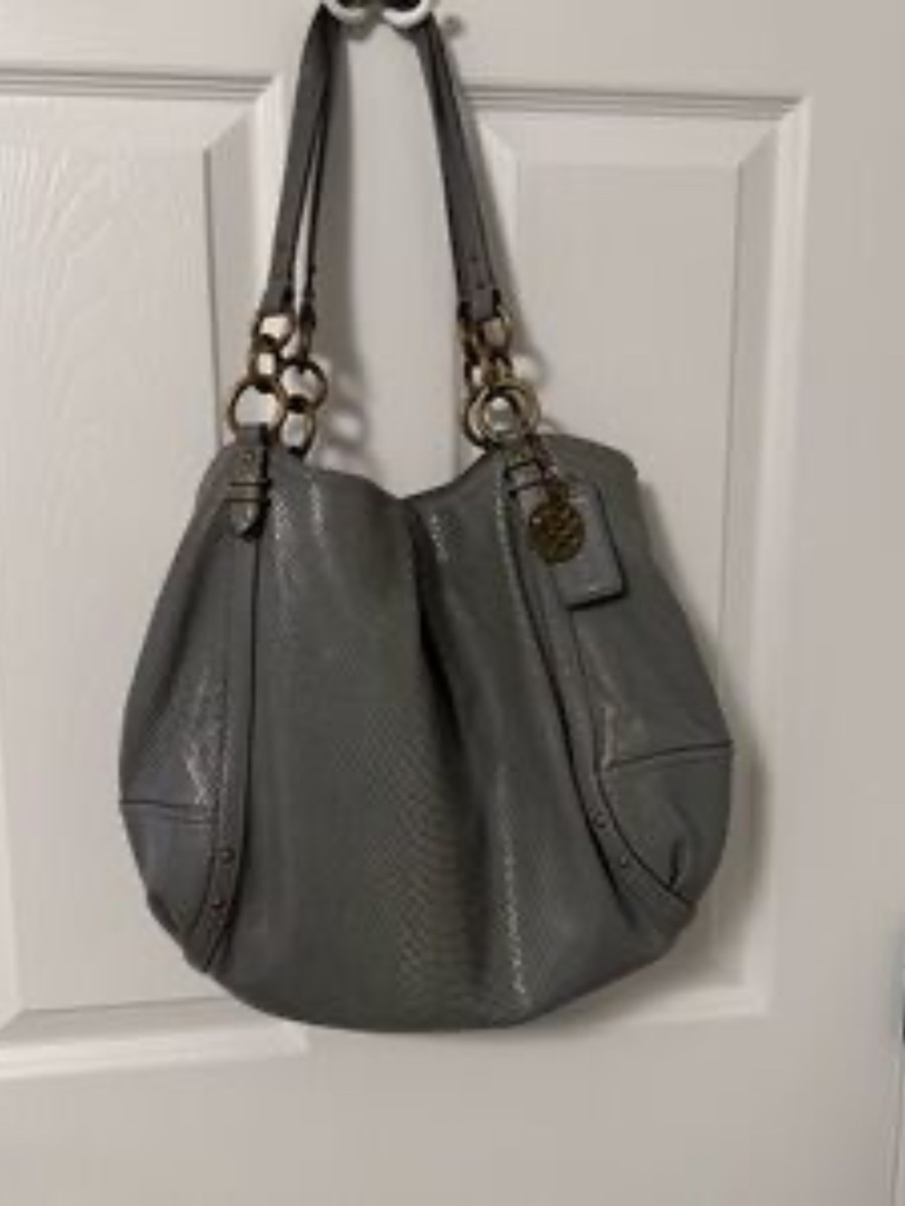 Coach 16334 Metallic Gray Silver Leather Shoulder Bag Tote - Picture 5 of 7